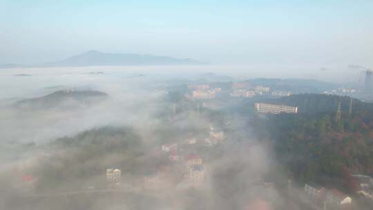 农村乡村日出云海航拍美丽山村