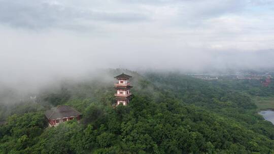 航拍鄂州西山风景区武昌楼云烟缭绕云海