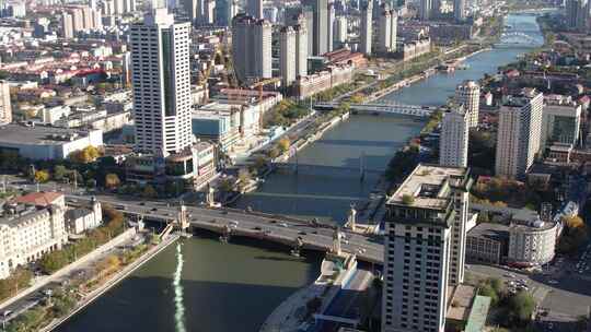 天津海河风景线城市天际线建筑风光航拍