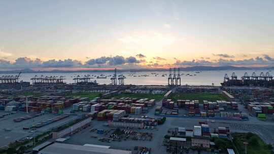 4k广州南沙港货运码头日出航拍