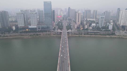 湖南株洲湘江大桥交通航拍