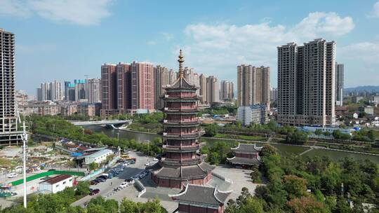 城市风光盖楼建筑风景山川农田种植