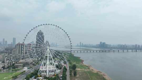 南昌市红谷滩新区航拍南昌之星摩天轮风光