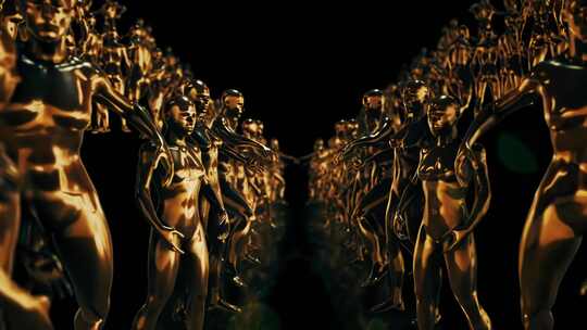 黄金雕塑的人物循环视频