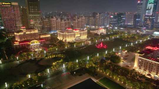 江西南昌红谷滩区秋水广场夜晚夜景航拍城市