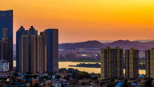 湖南长沙保利国际夕阳景点延时摄影视频素材模板下载