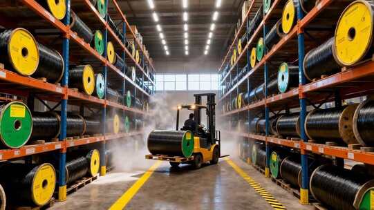 仓库内叉车搬运电缆线