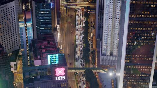 香港城市夜景道路航拍