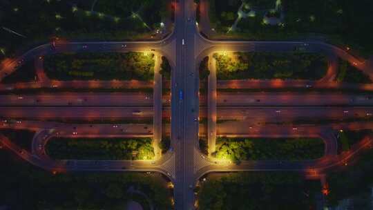 航拍城市风光道路交通夜景