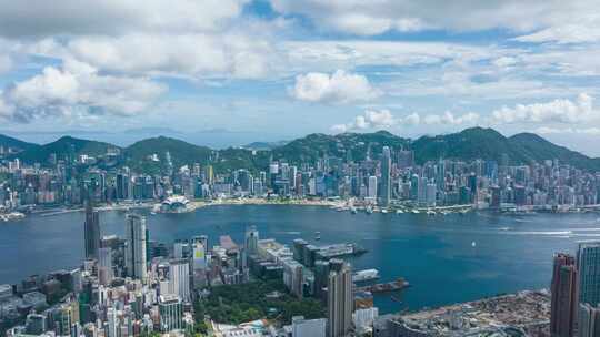 香港航拍延时维多利亚港蓝天白云视频素材模板下载