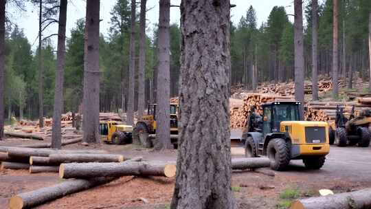 森林中木材搬运作业场景