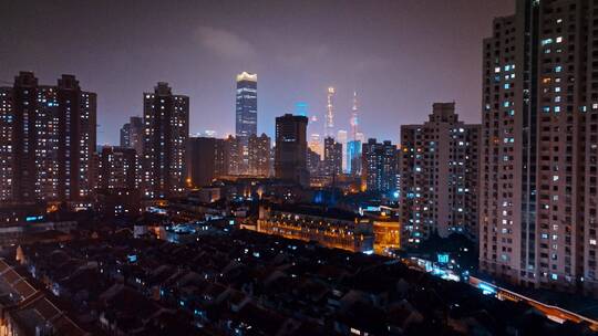 浦西虹口区夜景航拍视频素材模板下载