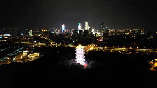 江苏无锡城市夜景惠山古镇航拍