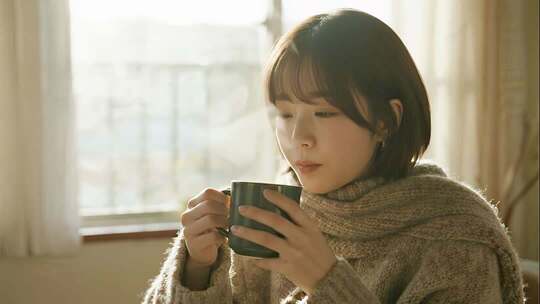 立冬女孩喝热饮温暖治愈生活视频