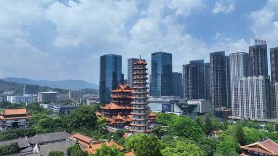 福州西禅古寺航拍城市寺庙古建筑景观风景