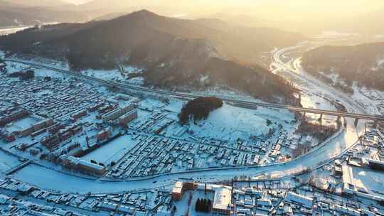 牡丹江横道河子小镇铁路航拍全景大气风景