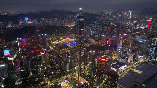 深圳福田CBD大湾区平安大厦夜景蓝调航拍