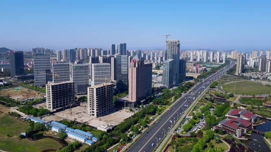 4K 航拍青岛西海岸新区现代建筑街景