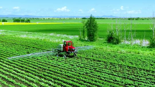 农机在田间喷洒农药视频素材模板下载