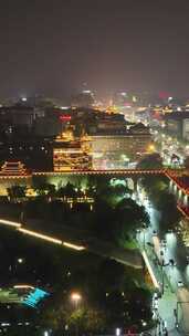 陕西西安永宁门夜景西安城墙夜景竖版航拍