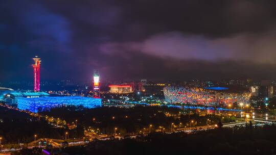 北京鸟巢夜景烟花延时视频素材模板下载