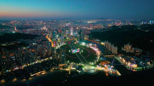 大连城市夜景航拍 城市夜景航拍 星海广场