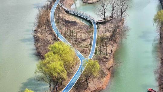 航拍北湖湿地公园树林湖泊河流空镜河岸