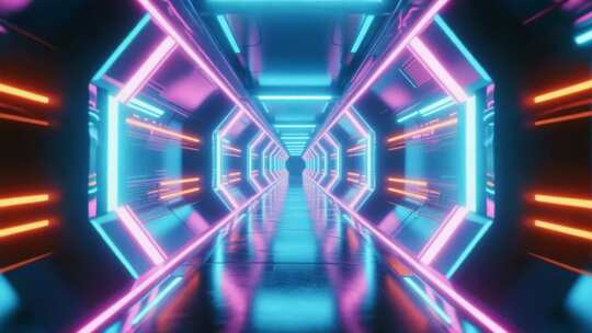 【4K画质】几何空间抽象艺术梦幻霓虹隧道
