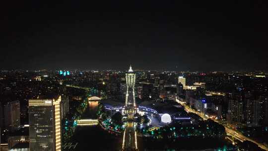 杭州城市夜景西湖广场航拍