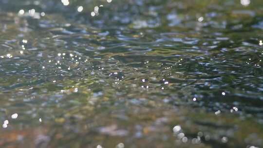 阳光下的溪水水流特写