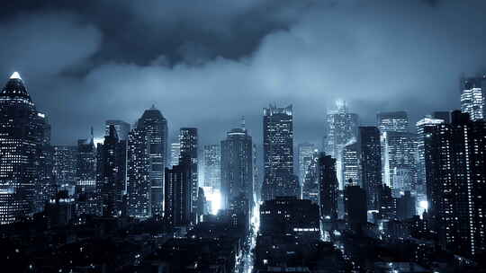 城市夜景和平流雾延时