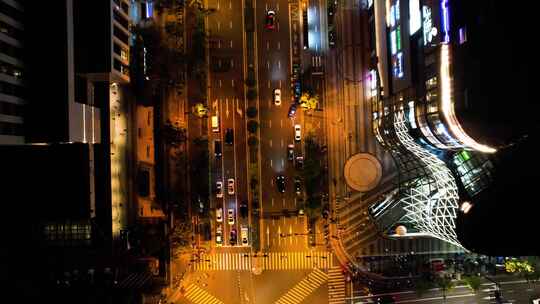 十字路口车辆车流夜景航拍