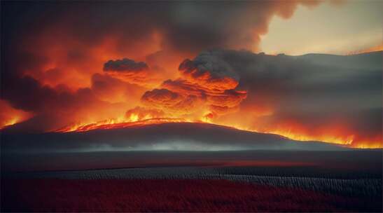 AIGC素材 森林大火山火防治