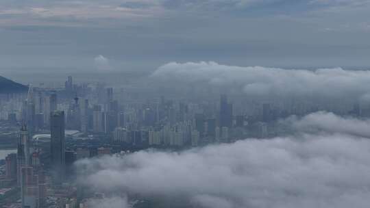 云端上的深圳湾超总基地在建工地航拍空镜