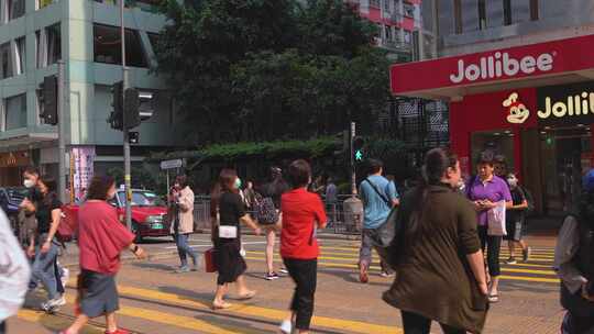 固定拍摄香港城市过马路视频4K