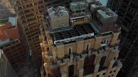 城市航拍纽约曼哈顿翠贝卡摩天大楼汽车日出视频素材模板下载