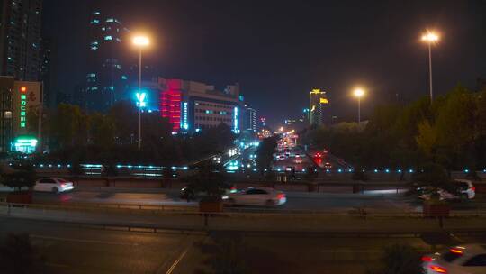 城市夜景车流航拍4k