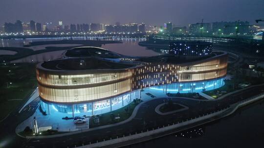 上海之鱼风景区与奉贤区博物馆夜景建筑灯光视频素材模板下载