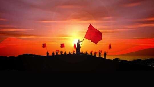 红色革命舞动红旗摇旗呐喊