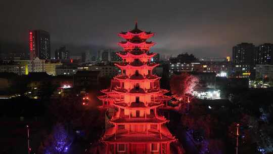 甘肃张掖木塔寺夜景灯光航拍