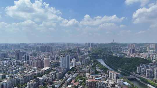 航拍四川自贡大景自贡城市建设