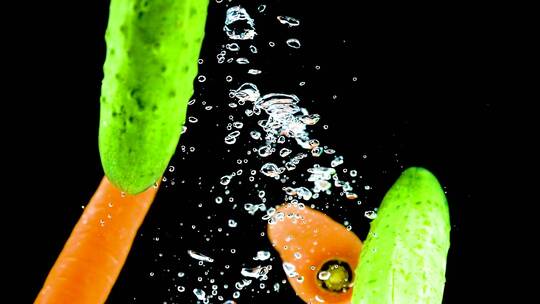 高速拍摄落入水中的黄瓜胡萝卜