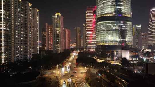上海夜景航拍陆家嘴金砖大厦中国太平金融大视频素材模板下载
