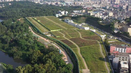 航拍深圳龙华区观澜河流及城区绿化