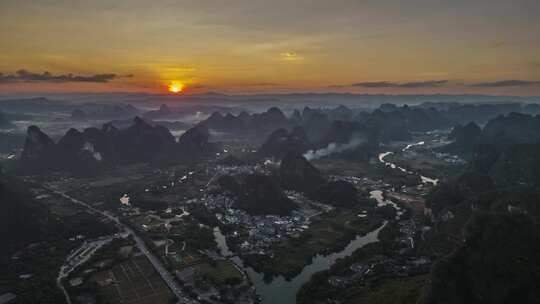 桂林山水 阳朔遇龙河日落延时