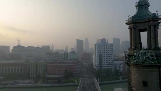 航拍上海 乍浦桥  城市风光