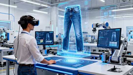 工人使用VR技术设计牛仔裤