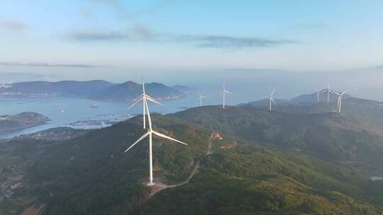 风电 风车 日出 海岛风力发电 海上新能源