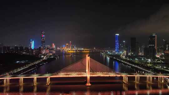 珠海夜景航拍横琴大桥夜晚城市建筑灯光风光