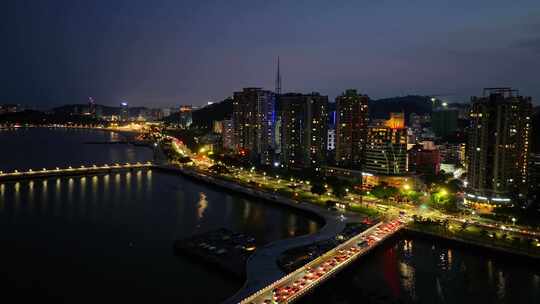 广州珠海日月贝大剧院情侣路海滩夜景航拍